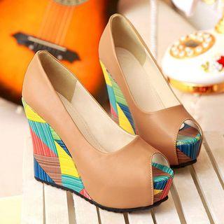 Peep-toe Paneled Platform Wedge Sandals