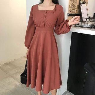 Long-sleeve Square-neck A-line Dress