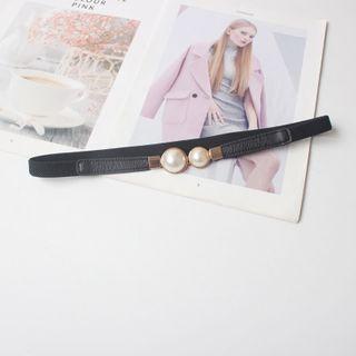 Faux Pearl Belt Black - One Size
