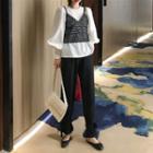 Bubbel-sleeved Blouse / Camisole Top / High-waist Pants
