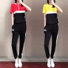 Set: Short-sleeve Lettering T-shirt + Harem Sweatpants