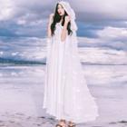 Set: Hooded Maxi Cape + Spaghetti-strap Maxi A-line Dress