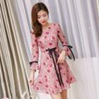 Bow Bell-sleeve Lace Dress
