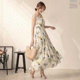 Pineapple Print A-line Midi Tank Dress
