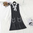 Plaid Panel Bell-sleeve A-line Dress