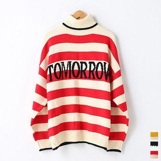 Turtle-neck Letter Print Sweater