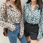 Hidden-button Leopard Shirt