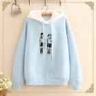 Embroidered Color-block Fleece-lined Hoodie
