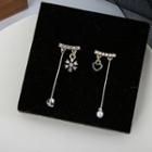 Rhinestone Faux Pearl Non-matching Dangle Earring 1 Pair - Earrings - 925 Silver - One Size