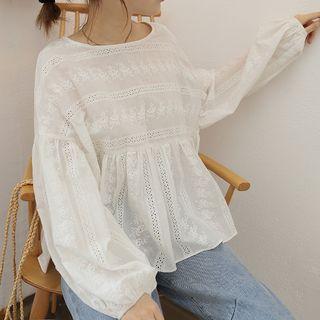 Long-sleeve Chiffon Top White - One Size