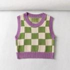 Check Sweater Vest Green & Purple - One Size