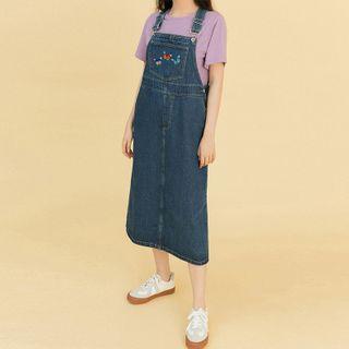 Butterfly Embroidered Denim Jumper Dress