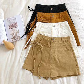 Plain Asymmetric Lace-up High-waist Skort