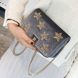Star Embroidered Chain Strap Crossbody Bag
