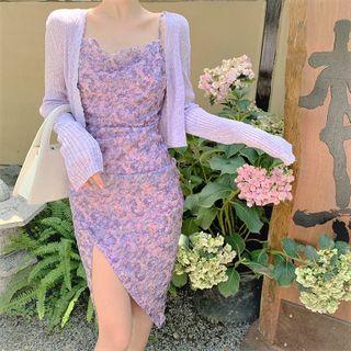 Spaghetti Strap Floral Print Dress / Cardigan
