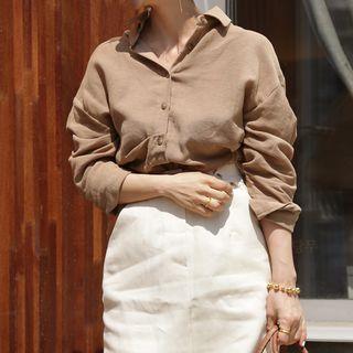 Drop-shoulder Asymmetric-hem Peplum Shirt