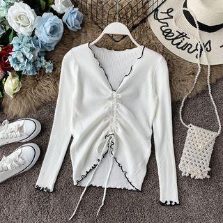 Contrast-trim Ribbed Long-sleeve Knit Top