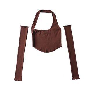 Set: Halter Crop Tank Top + Arm Sleeves