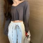V-neck Plain Hooded T-shirt