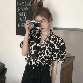 Cow Print Puff-sleeve Blouse As Shown In Figure - One Size