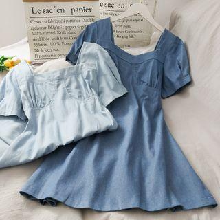 Square-neck Denim Mini Dress