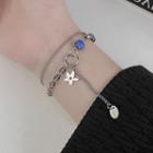 Flower Pendant Layered Stainless Steel Bracelet Silver - One Size