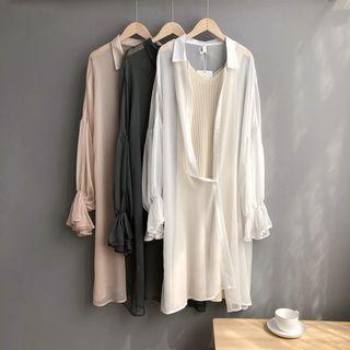 Frill Trim Chiffon Long Light Jacket