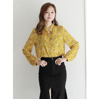 Mandarin-collar Floral Pattern Shirt