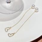 Faux Pearl Heart Rhinestone Dangle Earring 01# - 1 Pair - White & Gold - One Size
