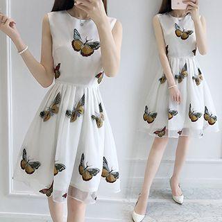 Embroidered Butterfly Sleeveless Dress