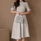 Fringed Trim Tweed Short-sleeve A-line Dress