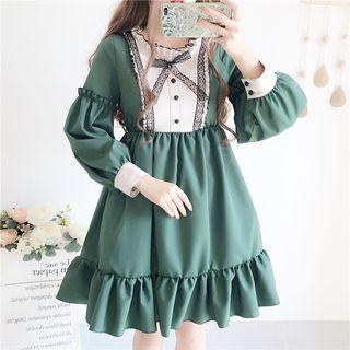 Bow Long-sleeve A-line Dress As Shown In Figure - One Size