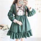 Bow Long-sleeve A-line Dress As Shown In Figure - One Size