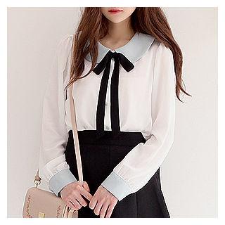 Detachable-ribbon Peterpan-collar Blouse