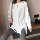 Distressed Loose-fit Long T-shirt White - One Size