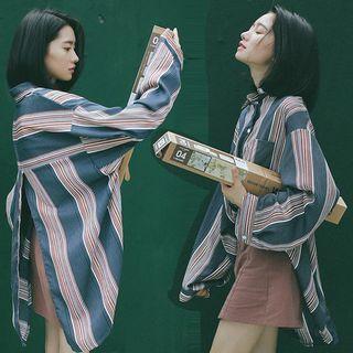 Slit Back Striped Shirt Blue - One Size