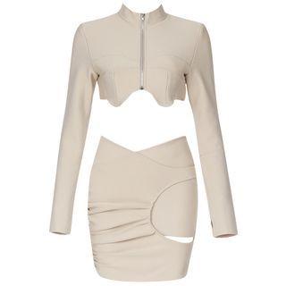 Set: Long-sleeve Zip-up Top + Mini Skirt