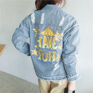 Star Printed Denim Trucker Jacket Light Blue - One Size