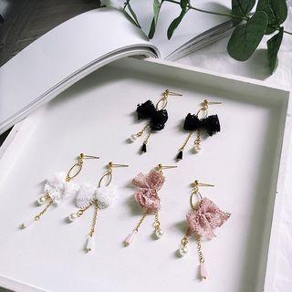 Faux Pearl Lace Bow Dangle Earring
