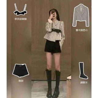 Striped Blazer / Camisole Top / Shorts / Set