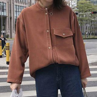 Contrast Stitching Stand-collar Buttoned Jacket