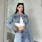 Long-sleeve Denim Button-up Cropped Jacket