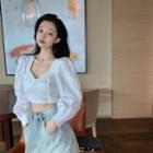 Square Neck Lace Long-sleeve Blouse