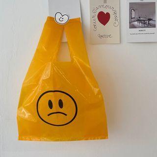 Crying Face Emoji Print Plastic Shopper Bag Crying Face - Yellow - One Size