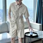 Set: Short-sleeve Drawstring Shirt + Shorts
