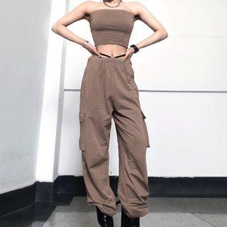 Strapless Crop Top / High-waist Jogger Pants