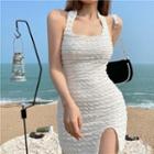 Sleeveless Slim-fit Halter Mini Dress
