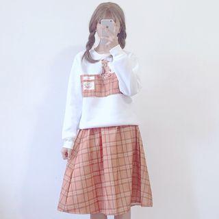 Plaid Panel Pullover / Plaid Flared Skirt