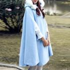 Furry Trim Woolen Hooded Cape