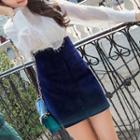 Set: Long-sleeve Lace Top + Mini Fitted Skirt